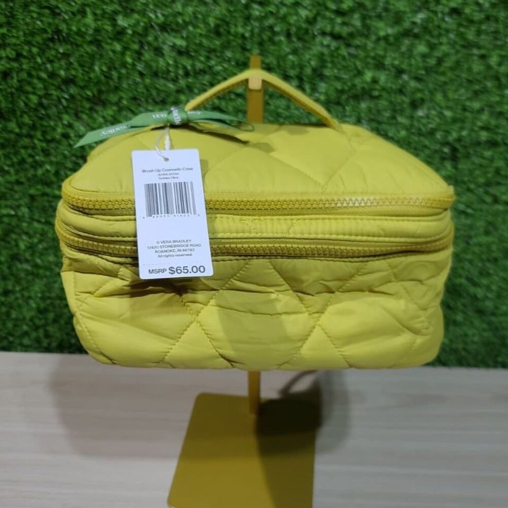 Vera Bradley Featherweight Brush Up Cosmetic Case - Golden Olive NWT - Picture 4 of 7